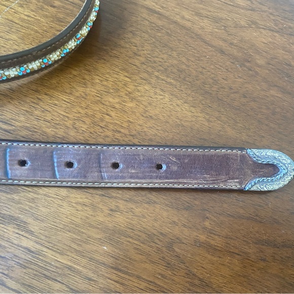 Women’s Tony Lama Beaded Leather Belt Blue Brown Size 30 - Picture 6 of 13